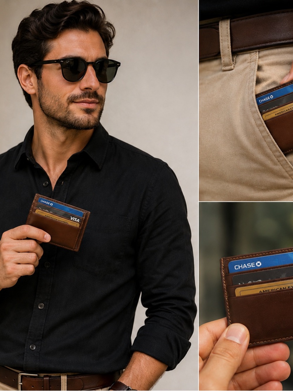 Brown Leather Slim Card Holder - Men Accessories Key & Card Holders